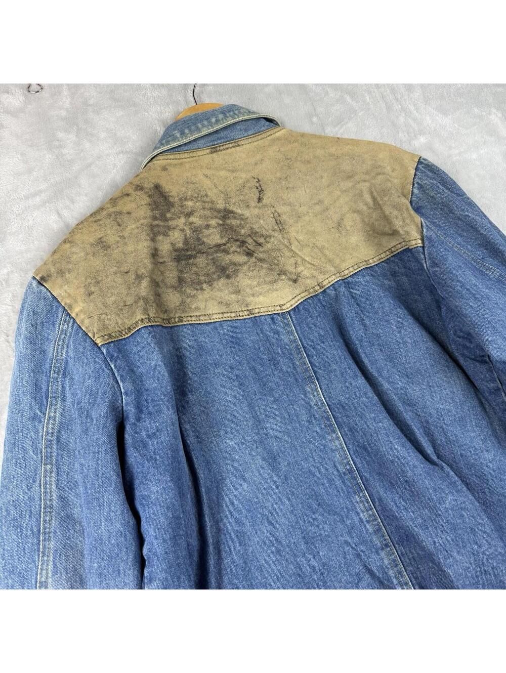 Vintage Guess Georges Marciano Denim Jacket Leather Patchwork Blue USA Mens L - Picture 9 of 11